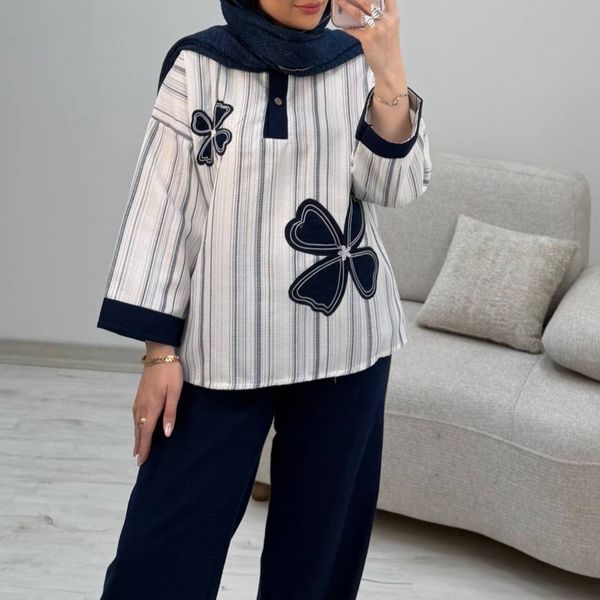 ست شومیز شلوار زنانه زیبا شیک جنس لنین کنفی