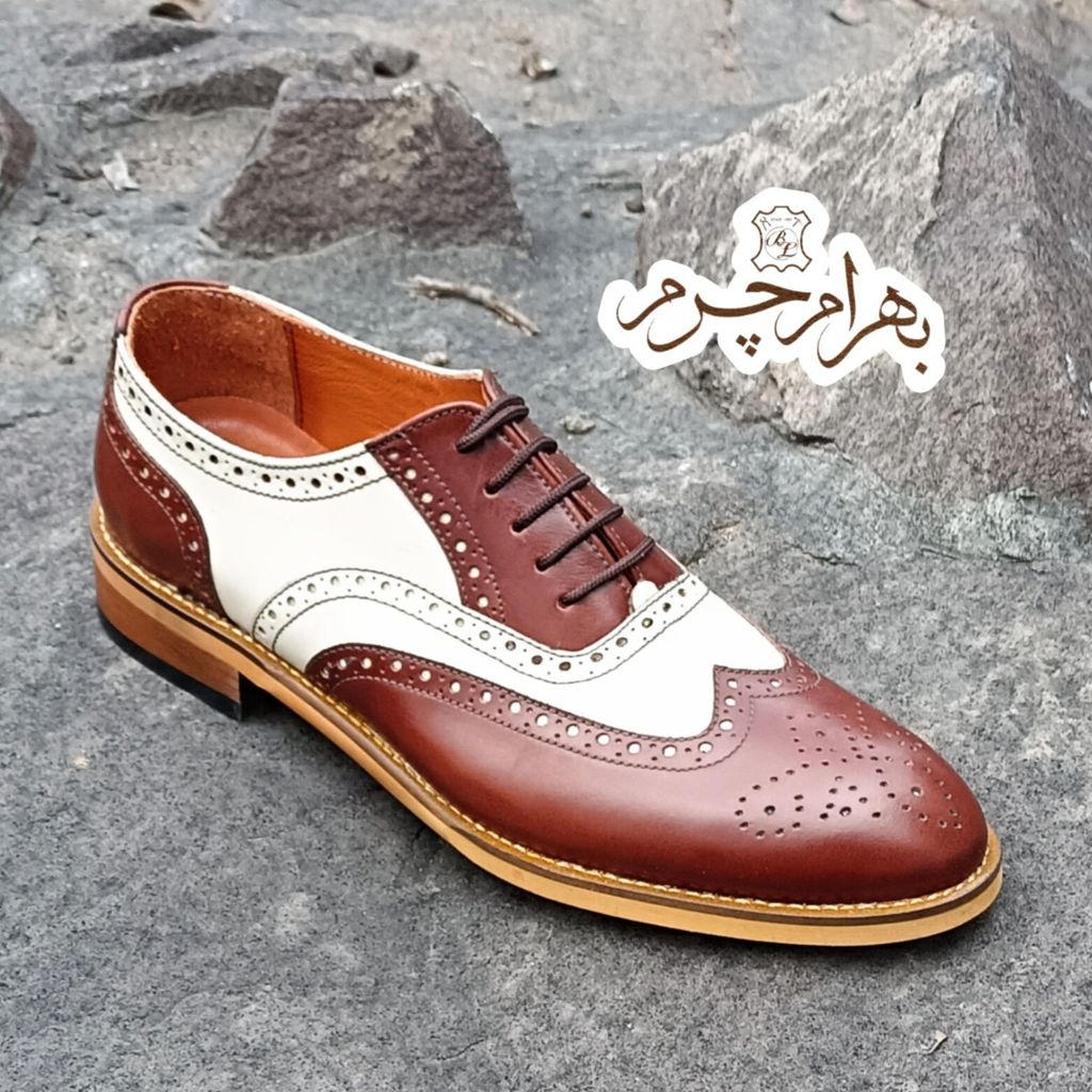 مشخصات کفش مردانه مجلسی چرم طبیعی دستدوز مدل نیلسون قهوه ای کرم
