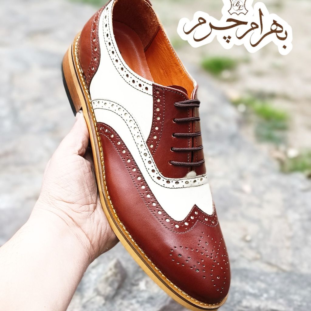 قیمت کفش مردانه مجلسی چرم طبیعی دستدوز مدل نیلسون قهوه ای کرم