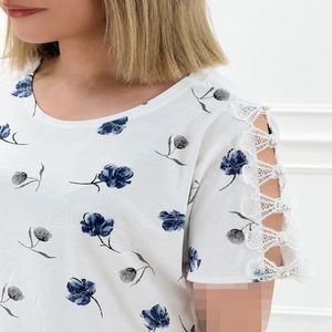خرید اینترنتی قیمت تیشرت گلدار زنانه سرشانه مروارید