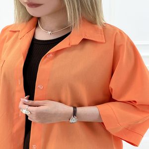 خرید اینترنتی قیمت شومیز اورسایز آزاد زنانه کاملیا - مرجانی
