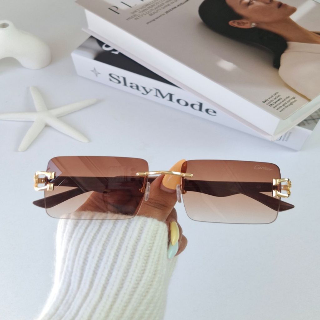 قیمت ارزان عینک آفتابی کارتیر Cartier قهوهای مربعی زنانه UV400