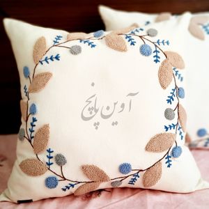 کاور کوسن طرح حلقه گل آبی و کرم بدون الیاف هر عدد