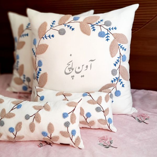 کاور کوسن طرح حلقه گل آبی و کرم بدون الیاف هر عدد