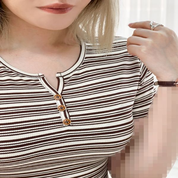 تیشرت راه راه وارداتی شکیرا - شکلاتی