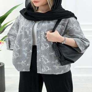 شومیز مانتویی طرح دار لینن زارا آسمان
