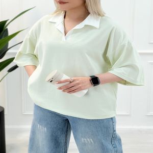 تیشرت یقه دار دخترانه تمنا - سبز