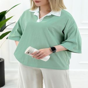 تیشرت یقه دار دخترانه تمنا - سبز