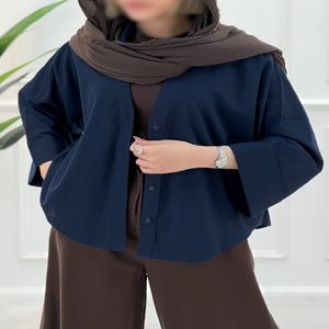 شومیز مانتویی اورسایز یقه هفت - سرمه‌ای