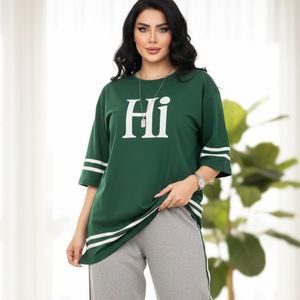 خرید اینترنتی 🍭 ست دو تیکه تیشرت + شلوار Hi گلکسی پنبه تن خور شیک