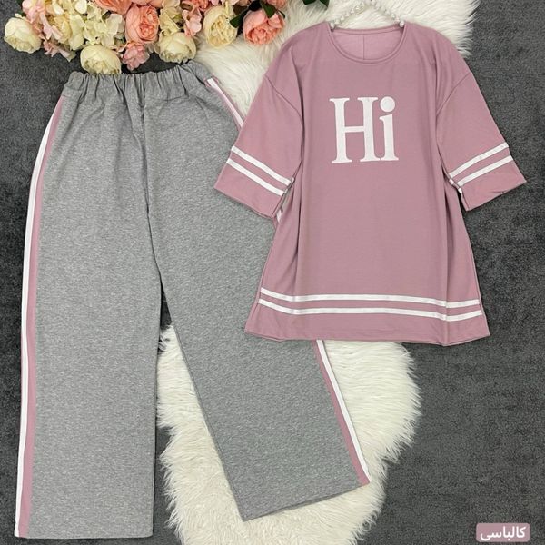 🍭 ست دو تیکه تیشرت + شلوار Hi گلکسی پنبه تن خور شیک