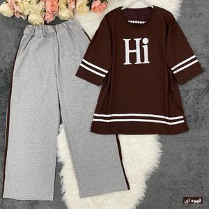 خرید انلاین 🍭 ست دو تیکه تیشرت + شلوار Hi گلکسی پنبه تن خور شیک