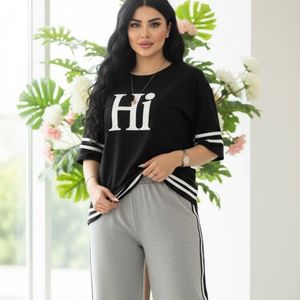 فروش اینترنتی 🍭 ست دو تیکه تیشرت + شلوار Hi گلکسی پنبه تن خور شیک