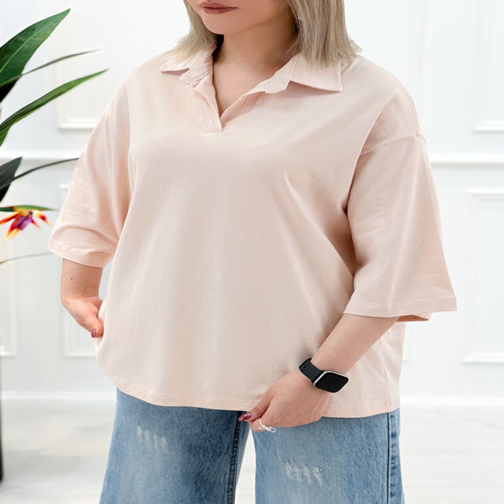 خرید اینترنتی قیمت تیشرت یقه‌دار زنانه تکرنگ مژگان