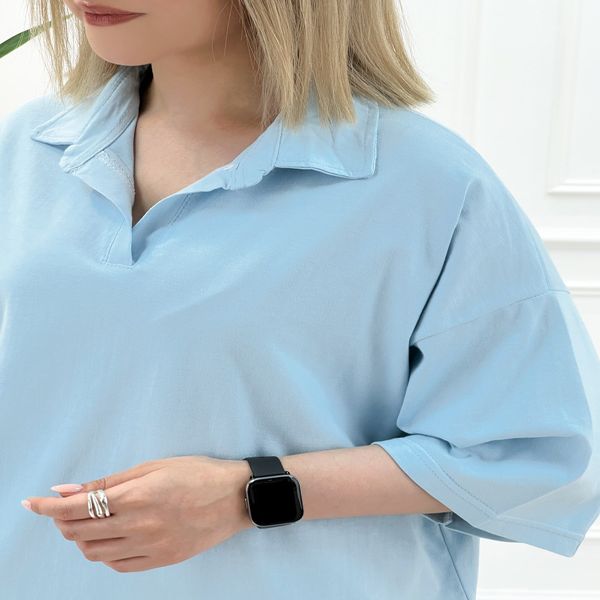 تیشرت یقه‌دار زنانه تکرنگ مژگان
