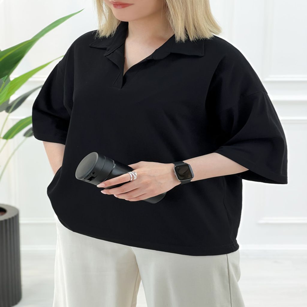 خرید اینترنتی قیمت تیشرت یقه‌دار زنانه تکرنگ مژگان
