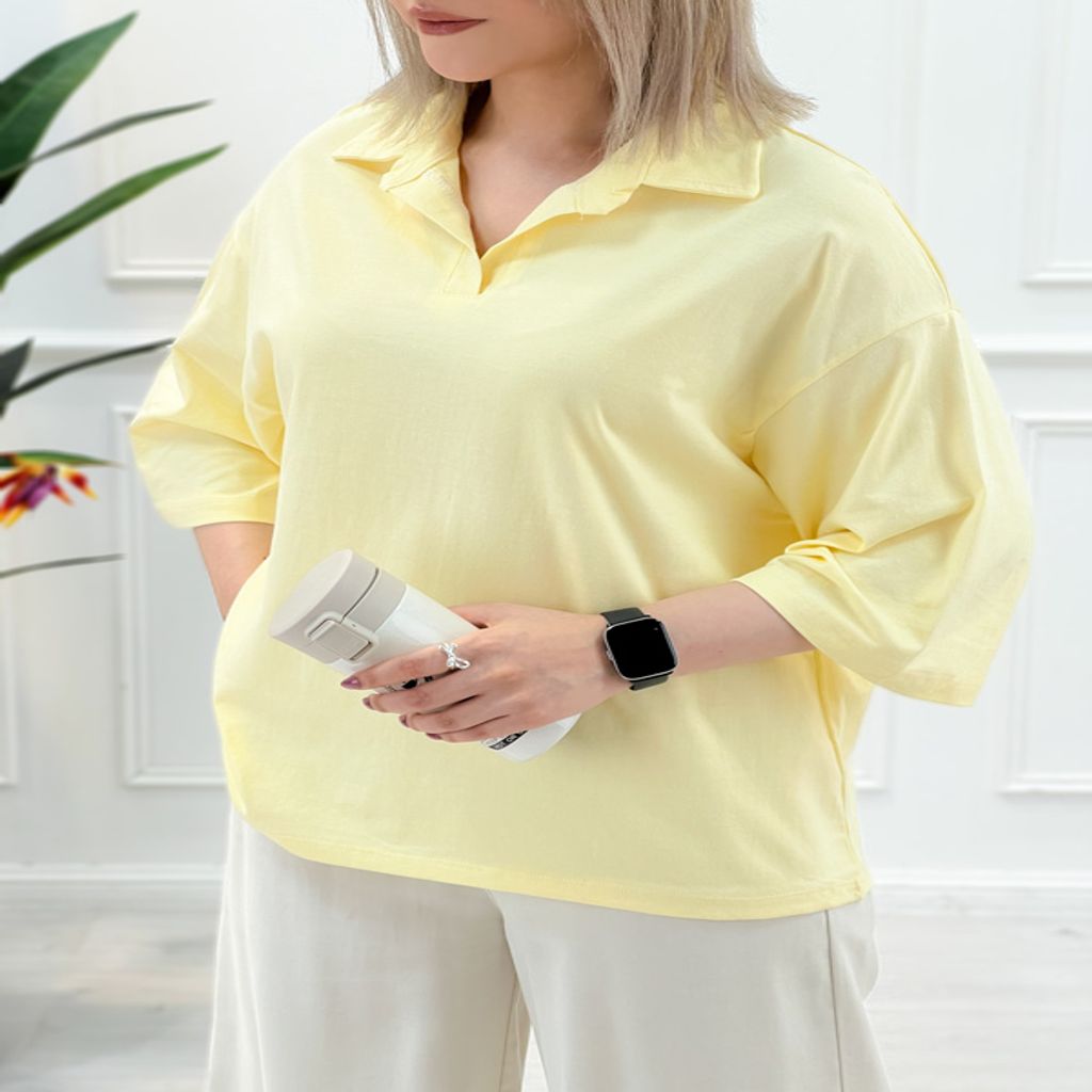 خرید اینترنتی قیمت تیشرت یقه‌دار زنانه تکرنگ مژگان
