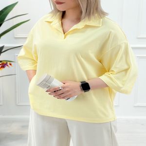 خرید اینترنتی قیمت تیشرت یقه‌دار زنانه تکرنگ مژگان
