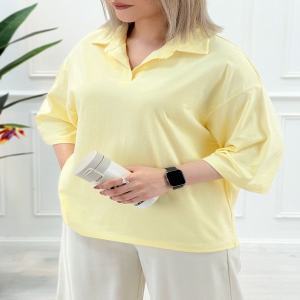 تیشرت یقه‌دار زنانه تکرنگ مژگان