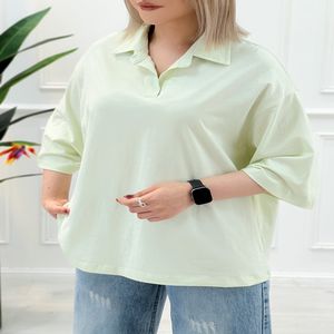 خرید اینترنتی قیمت تیشرت یقه‌دار زنانه تکرنگ مژگان