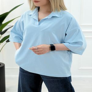 تیشرت یقه‌دار زنانه تکرنگ مژگان