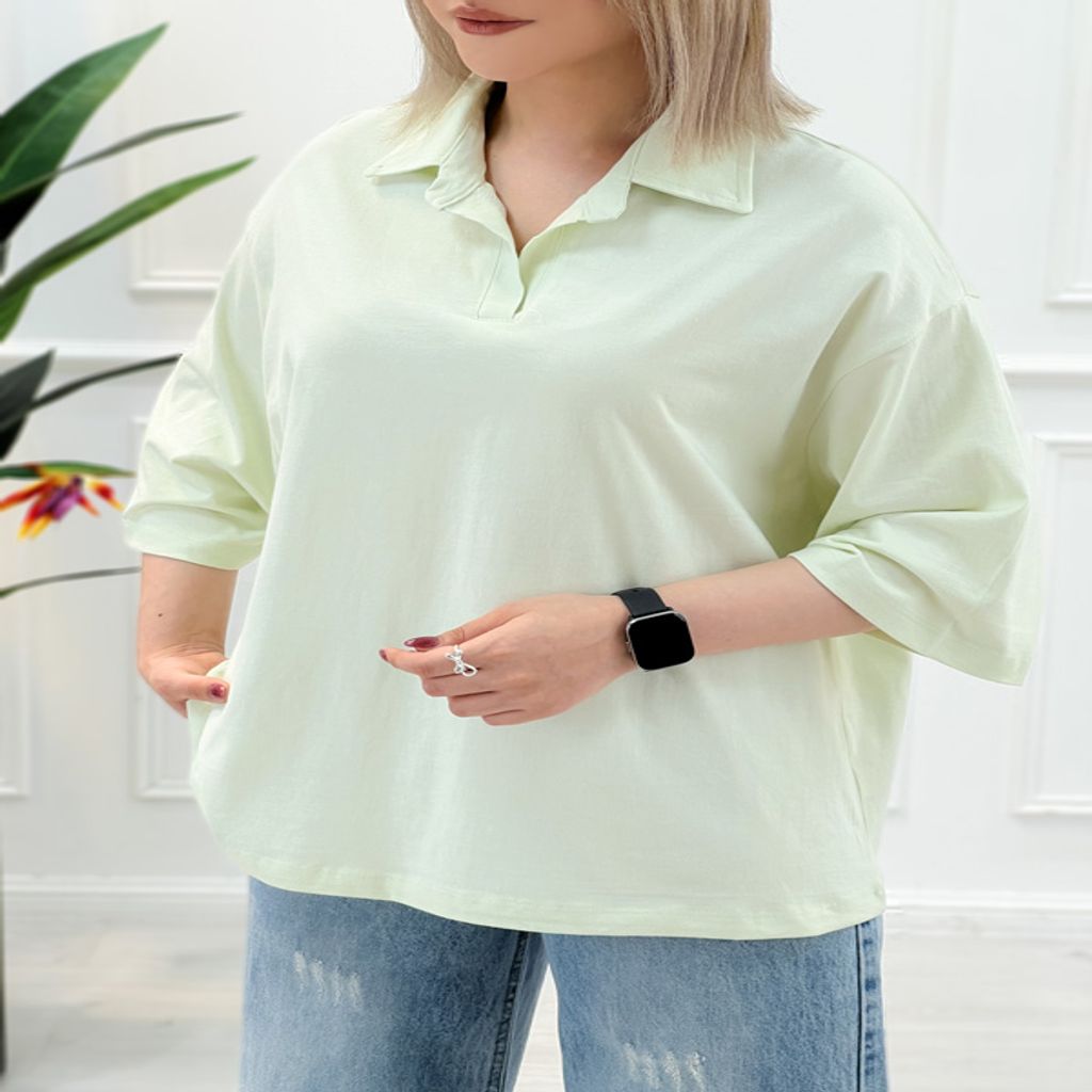 خرید اینترنتی قیمت تیشرت یقه‌دار زنانه تکرنگ مژگان - سبز