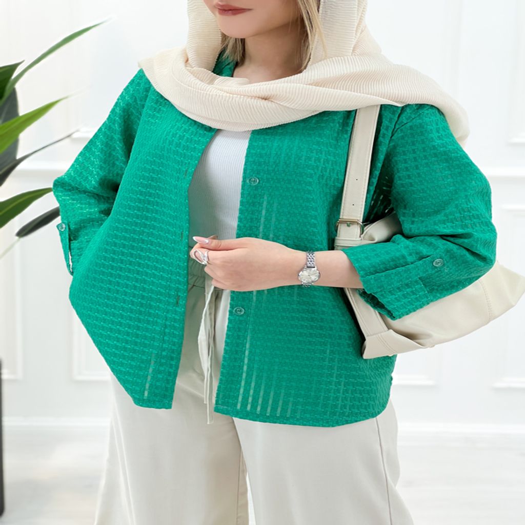 خرید اینترنتی قیمت شومیز حصیری چهارخانه صوفیا - سبز