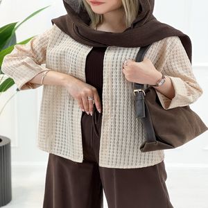 شومیز حصیری چهارخانه صوفیا - کرم