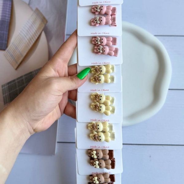 گیره انبری دخترانه طرح خرگوش وارداتی کودک و نوزاد رنگ کرم