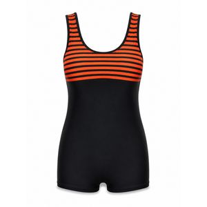 مایو زنانه کاپ دار پادار مشکی با راه راه نارنجی