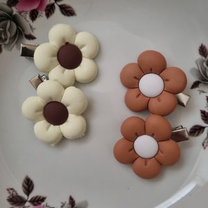 پک2 عددی گیره مو انبری دخترانه طرح گل قهوه‌ای
