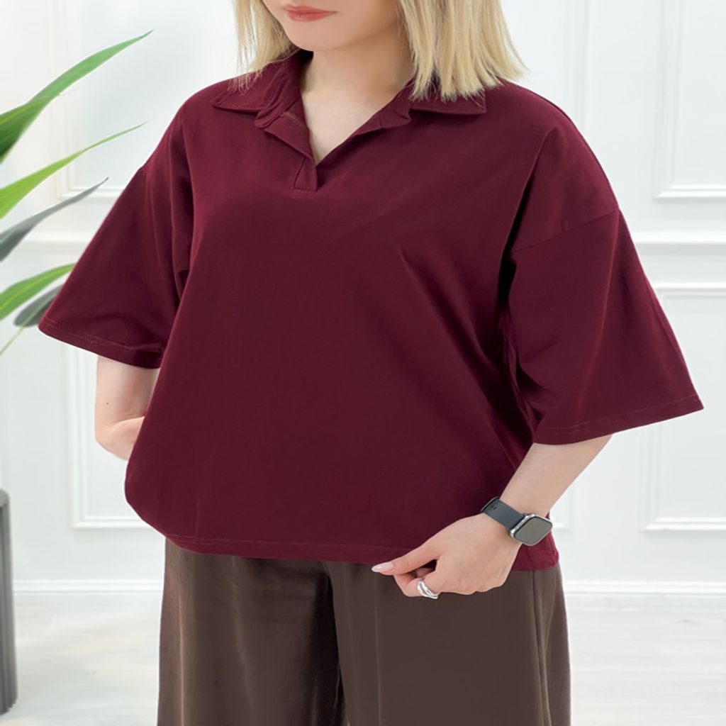 خرید اینترنتی قیمت تیشرت یقه‌دار زنانه تکرنگ مژگان - زرشکی