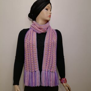 خرید اینترنتی شالگردن چندرنگ تم صورتی دستبافت کد050802
