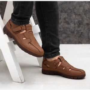 خرید اینترنتی قیمت صندل مردانه تابستانی چسبی مدل برمودا عسلی