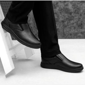 قیمت ارزان کفش رسمی اداری مردانه دور دوخت کشی مدل استیو رنگ مشکی