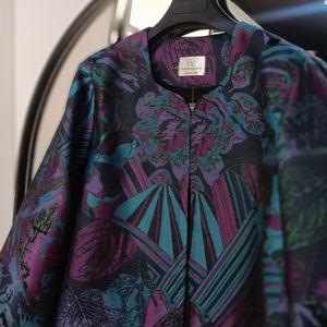 کراپ کت مهمانی ژاکارد مدل گلبرگ