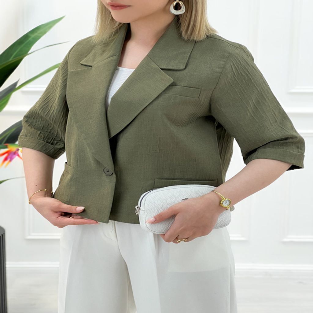 خرید اینترنتی قیمت کراپ کت تک یقه انگلیسی زنانه