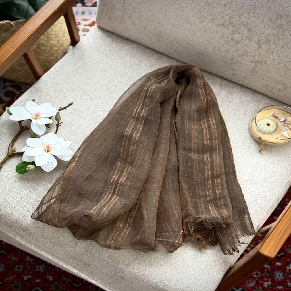 خرید اینترنتی قیمت شال تک رنگ ارگانزا میله ای زنانه