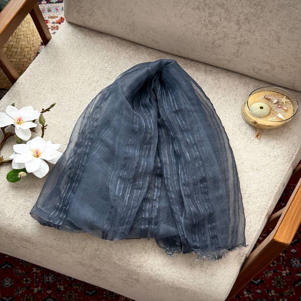 خرید اینترنتی قیمت شال تک رنگ ارگانزا میله ای زنانه
