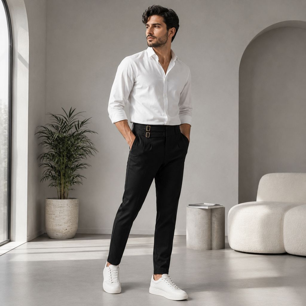 خرید اینترنتی قیمت شلوار مشکی دو سگک مردانه مدل Migel