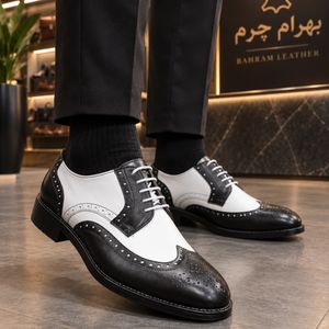 کفش مردانه مجلسی شیک چرم طبیعی مدل ویلسون مشکی سفید