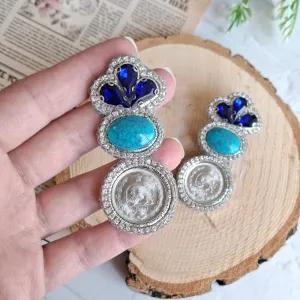 خرید اینترنتی قیمت گوشواره جواهردوزی فیروزه سکه ای کد 2257