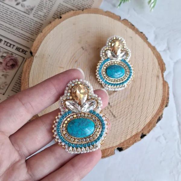 گوشواره جواهردوزی فیروزه تاج دار کد 2256
