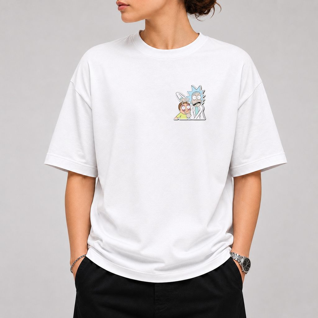 خرید اینترنتی قیمت تیشرت طرح Rick And Morty ترسیده قواره باکسی - پارچه دو نخ پنبه