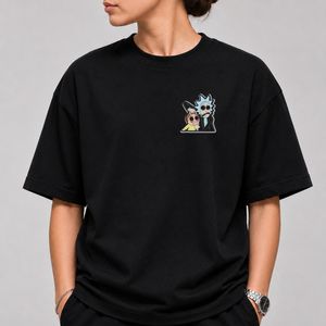 خرید اینترنتی قیمت تیشرت طرح Rick And Morty ترسیده قواره باکسی - پارچه دو نخ پنبه