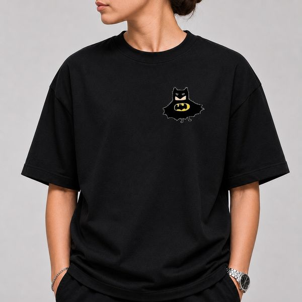 تیشرت طرح بتمن گربه‌ای قواره باکسی - پارچه دو نخ پنبه
