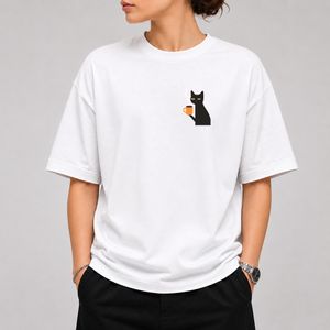 خرید اینترنتی قیمت تیشرت طرح Black Cat با ماگ قواره باکسی - پارچه دو نخ پنبه