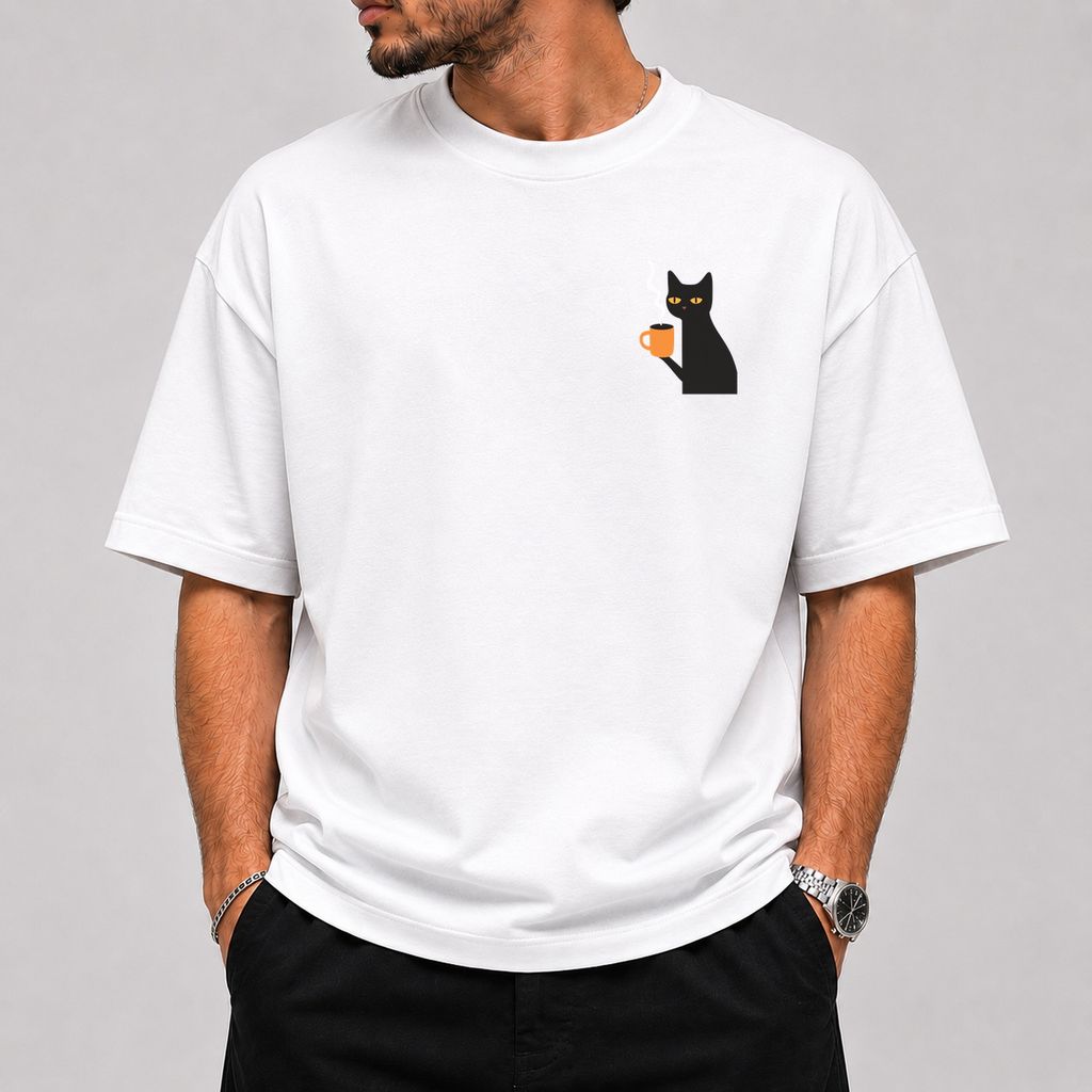 خرید اینترنتی قیمت تیشرت طرح Black Cat با ماگ قواره باکسی - پارچه دو نخ پنبه