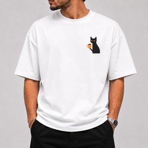 خرید اینترنتی قیمت تیشرت طرح Black Cat با ماگ قواره باکسی - پارچه دو نخ پنبه