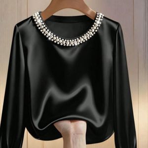 شومیز مجلسی ساتن زنانه یقه مرواریدی